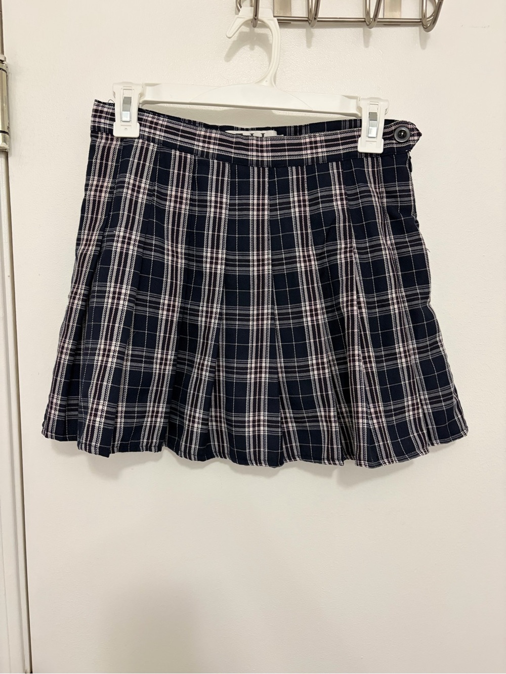 Girls' Navy Plaid Pleated School Skirt